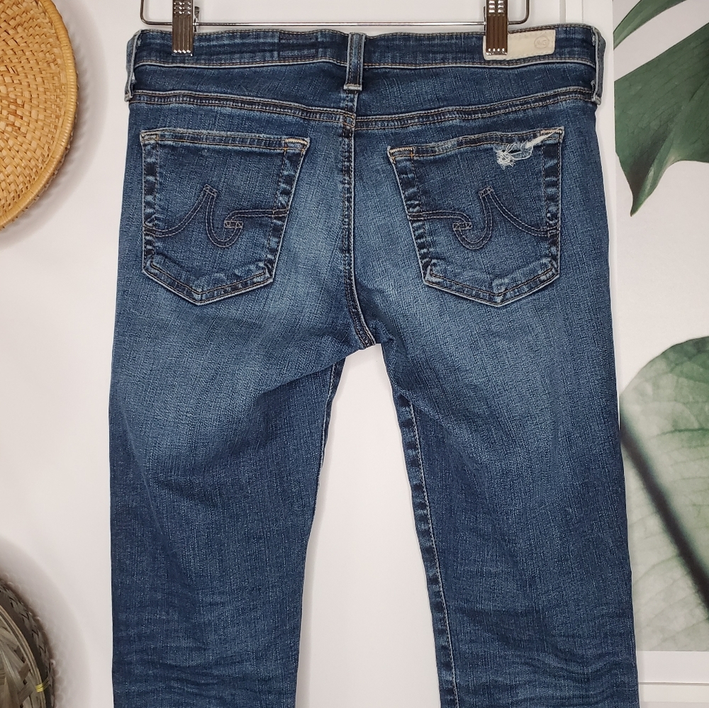 AG Adriano Goldschmied  Stevie Slim Ankle Distressed Destroyed Jeans Blue Boho - Picture 6 of 7